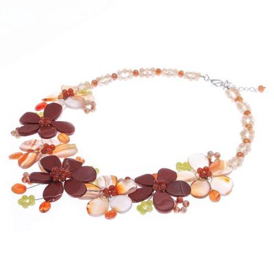 Alternate image for Quartz and Jasper Pendant Necklace with Floral Motif Thai Sunrise
