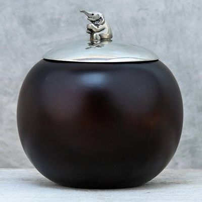 Alternate image for Elephant-Themed Wood and Pewter Decorative Jar 4 inch Baby Elephant