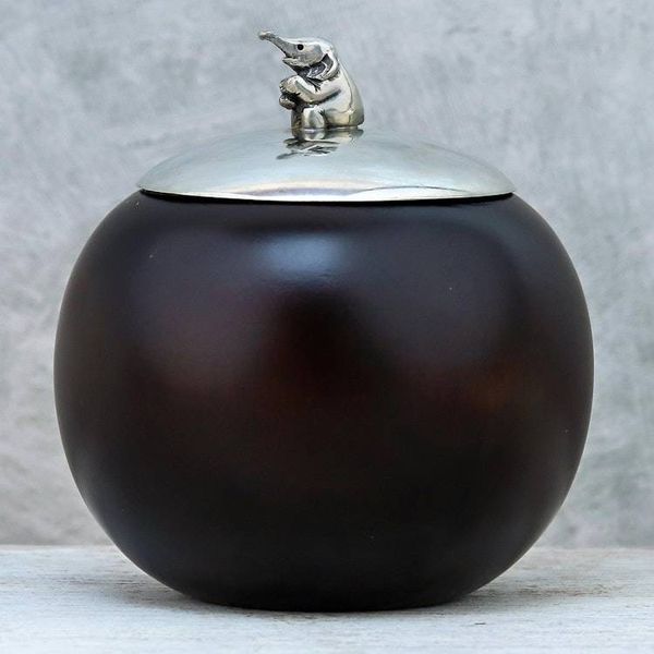 Alternate image for Elephant-Themed Wood and Pewter Decorative Jar 4 inch Baby Elephant