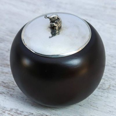 Alternate image for Elephant-Themed Wood and Pewter Decorative Jar 4 inch Baby Elephant