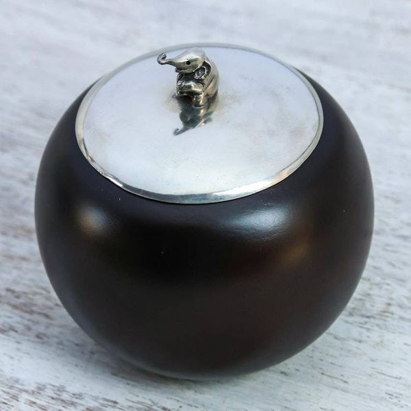Alternate image for Elephant-Themed Wood and Pewter Decorative Jar 4 inch Baby Elephant