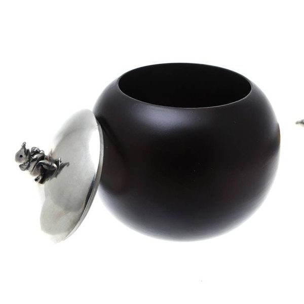 Alternate image for Elephant-Themed Wood and Pewter Decorative Jar 4 inch Baby Elephant
