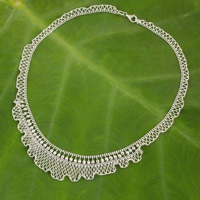 Alternate image for Beaded Sterling Silver Necklace Thai Artisan Jewelry Ruffles in Lace