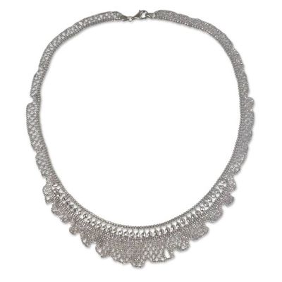 Alternate image for Beaded Sterling Silver Necklace Thai Artisan Jewelry Ruffles in Lace