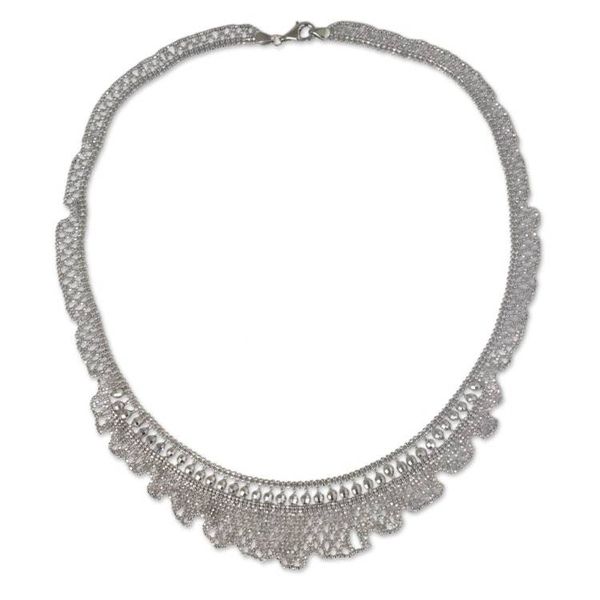 Alternate image for Beaded Sterling Silver Necklace Thai Artisan Jewelry Ruffles in Lace