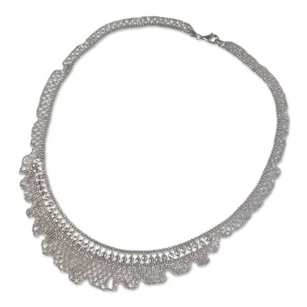 Alternate image for Beaded Sterling Silver Necklace Thai Artisan Jewelry Ruffles in Lace