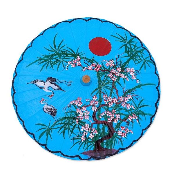 Alternate image for Artisan Crafted Parasol from Thailand Blue Cherry Blossom