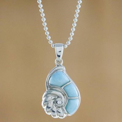 Alternate image for Larimar and Sterling Silver Nautilus Pendant Necklace Oceans Call
