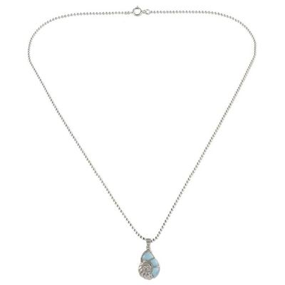 Alternate image for Larimar and Sterling Silver Nautilus Pendant Necklace Oceans Call
