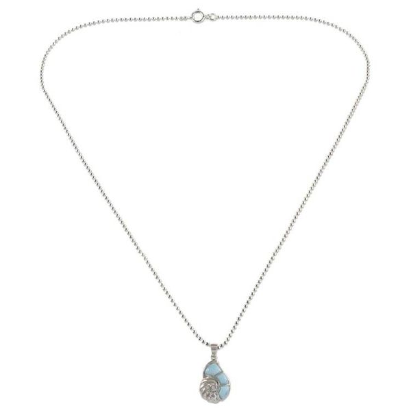 Alternate image for Larimar and Sterling Silver Nautilus Pendant Necklace Oceans Call