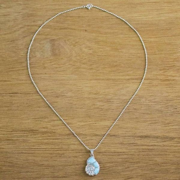 Alternate image for Larimar and Sterling Silver Nautilus Pendant Necklace Oceans Call