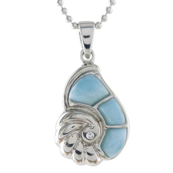 Alternate image for Larimar and Sterling Silver Nautilus Pendant Necklace Oceans Call