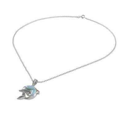 Alternate image for Larimar and Sterling Silver Leaping Dolphin Pendant Necklace Dolphin Leap