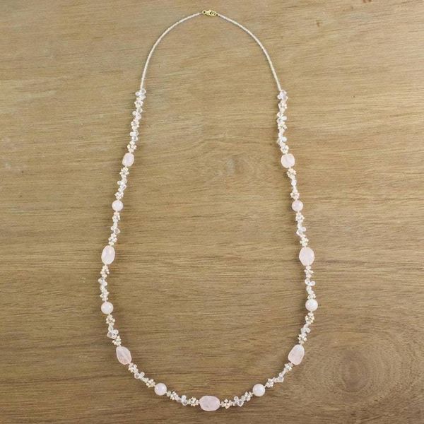 Alternate image for Multi-Gemstone Beaded Necklace in Pink from Thailand Lovely Dream
