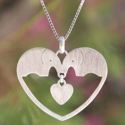 Alternate image for Sterling Silver Heart Necklace Elephants in Love