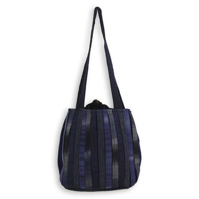 Alternate image for Hand Woven Cotton Shoulder Bag in Blue and Black Orient Blue