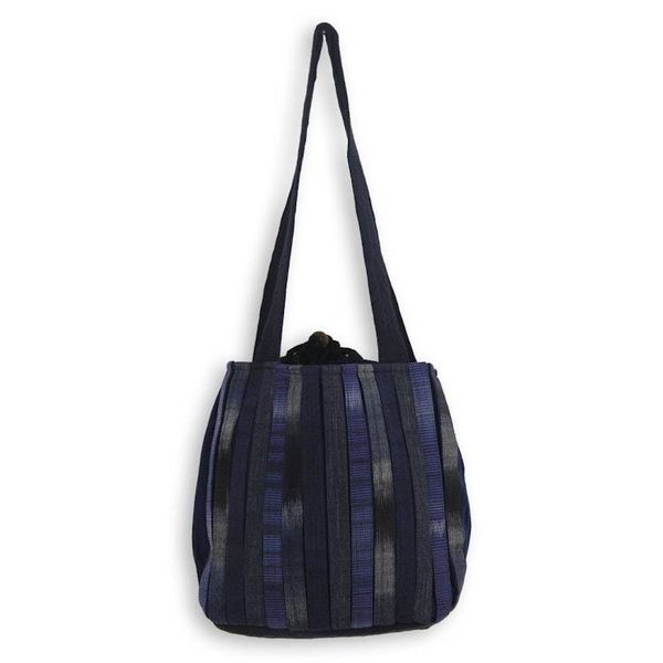 Alternate image for Hand Woven Cotton Shoulder Bag in Blue and Black Orient Blue