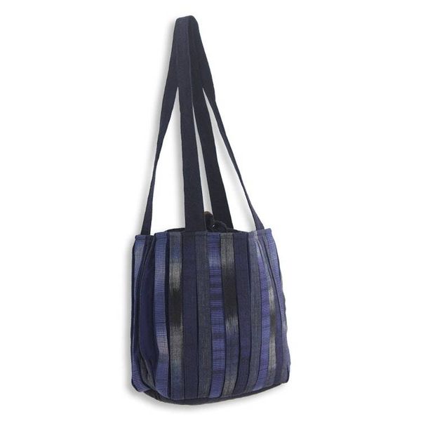 Alternate image for Hand Woven Cotton Shoulder Bag in Blue and Black Orient Blue