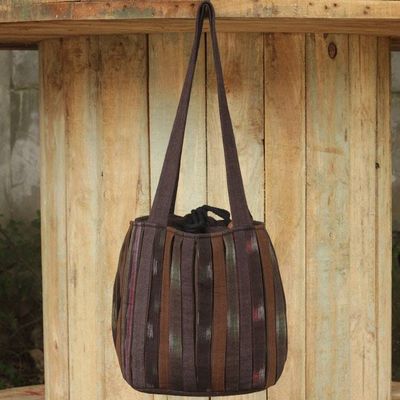 Alternate image for Ikat Style Hand Woven Cotton Shoulder Bag with Pockets Oriental Dark Brown