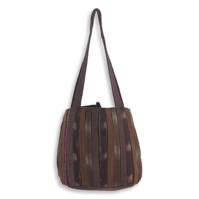 Alternate image for Ikat Style Hand Woven Cotton Shoulder Bag with Pockets Oriental Dark Brown