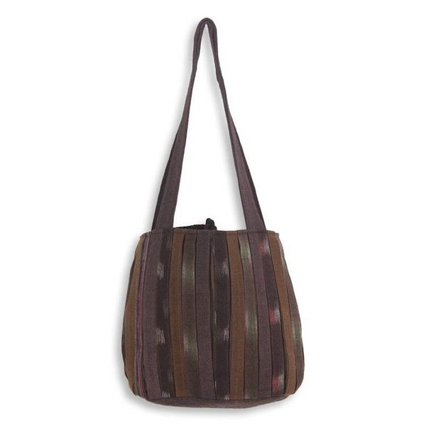 Alternate image for Ikat Style Hand Woven Cotton Shoulder Bag with Pockets Oriental Dark Brown