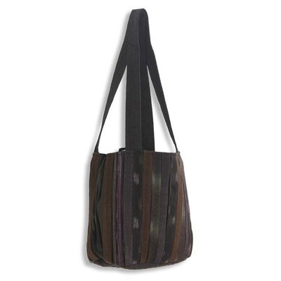 Alternate image for Ikat Style Hand Woven Cotton Shoulder Bag with Pockets Oriental Dark Brown