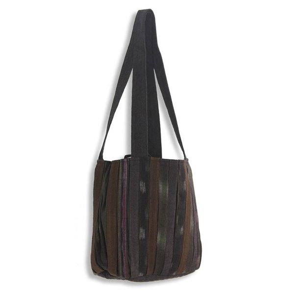 Alternate image for Ikat Style Hand Woven Cotton Shoulder Bag with Pockets Oriental Dark Brown