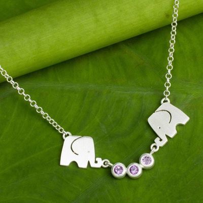 Alternate image for Elephant Pendant Necklace from Thailand with Amethysts Grateful Elephant
