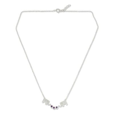 Alternate image for Elephant Pendant Necklace from Thailand with Amethysts Grateful Elephant