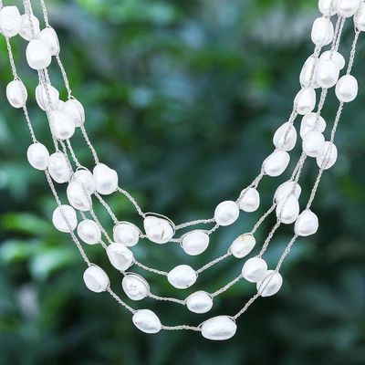 Alternate image for Handmade Cultured Freshwater Pearl Station Necklace Secret Pearl in White