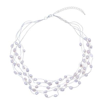 Alternate image for Handmade Cultured Freshwater Pearl Station Necklace Secret Pearl in White