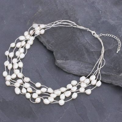 Alternate image for Handmade Cultured Freshwater Pearl Station Necklace Secret Pearl in White