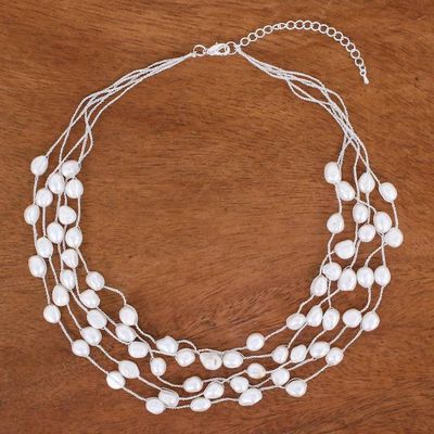 Alternate image for Handmade Cultured Freshwater Pearl Station Necklace Secret Pearl in White