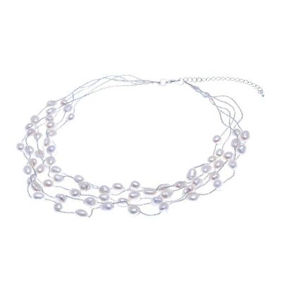 Alternate image for Handmade Cultured Freshwater Pearl Station Necklace Secret Pearl in White