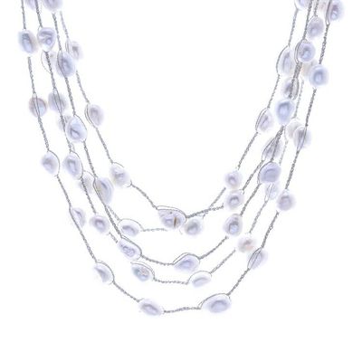 Alternate image for Handmade Cultured Freshwater Pearl Station Necklace Secret Pearl in White