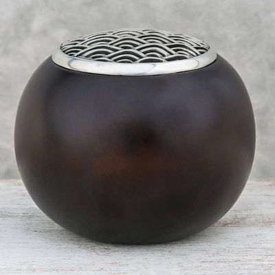 Alternate image for Handmade Raintree Wood and Pewter Decorative Jar 4 inch The Wave