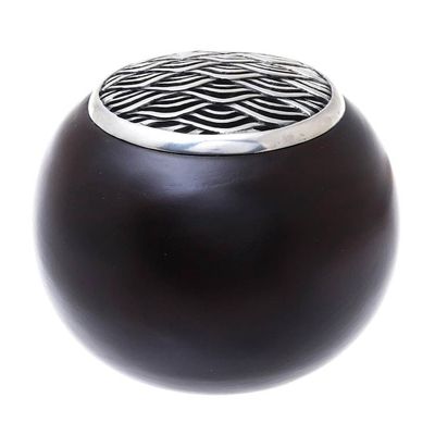 Alternate image for Handmade Raintree Wood and Pewter Decorative Jar 4 inch The Wave