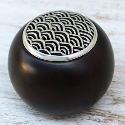 Alternate image for Handmade Raintree Wood and Pewter Decorative Jar 4 inch The Wave