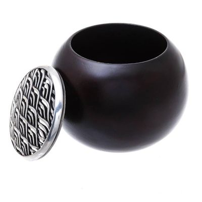 Alternate image for Handmade Raintree Wood and Pewter Decorative Jar 4 inch The Wave