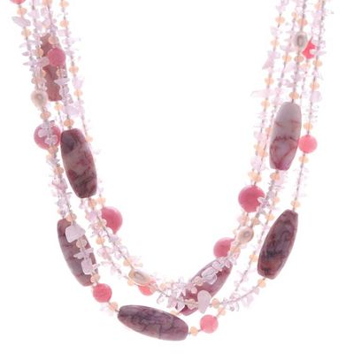 Alternate image for Pink Multi-Gemstone Waterfall Necklace Handmade in Thailand Pink Glam