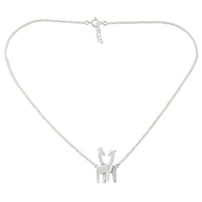 Alternate image for Sterling Silver Giraffe Pendant Necklace from Thailand Giraffe Love