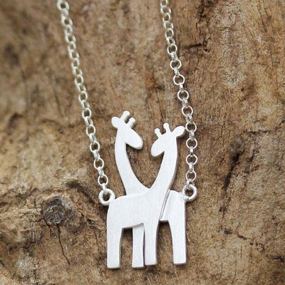 Alternate image for Sterling Silver Giraffe Pendant Necklace from Thailand Giraffe Love