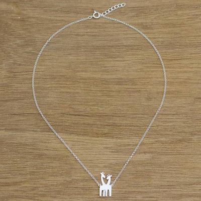 Alternate image for Sterling Silver Giraffe Pendant Necklace from Thailand Giraffe Love