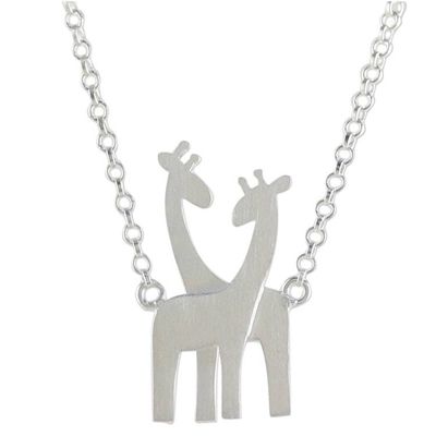 Alternate image for Sterling Silver Giraffe Pendant Necklace from Thailand Giraffe Love