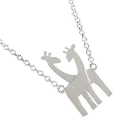 Alternate image for Sterling Silver Giraffe Pendant Necklace from Thailand Giraffe Love