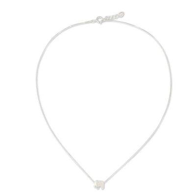 Alternate image for Brushed Sterling Silver and CZ Elephant Pendant Necklace Elephants Forever