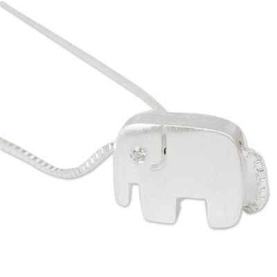 Alternate image for Brushed Sterling Silver and CZ Elephant Pendant Necklace Elephants Forever