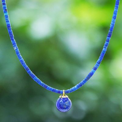 Alternate image for Hand Made Gold Plated Lapis Lazuli Pendant Necklace Before Dawn in Blue