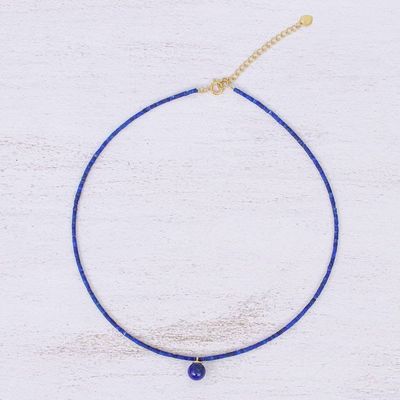 Alternate image for Hand Made Gold Plated Lapis Lazuli Pendant Necklace Before Dawn in Blue