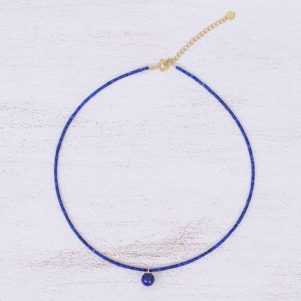 Alternate image for Hand Made Gold Plated Lapis Lazuli Pendant Necklace Before Dawn in Blue